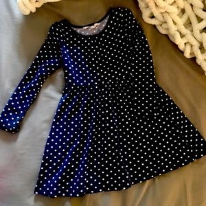 Girls Navy Cotton Polka Dot Dress